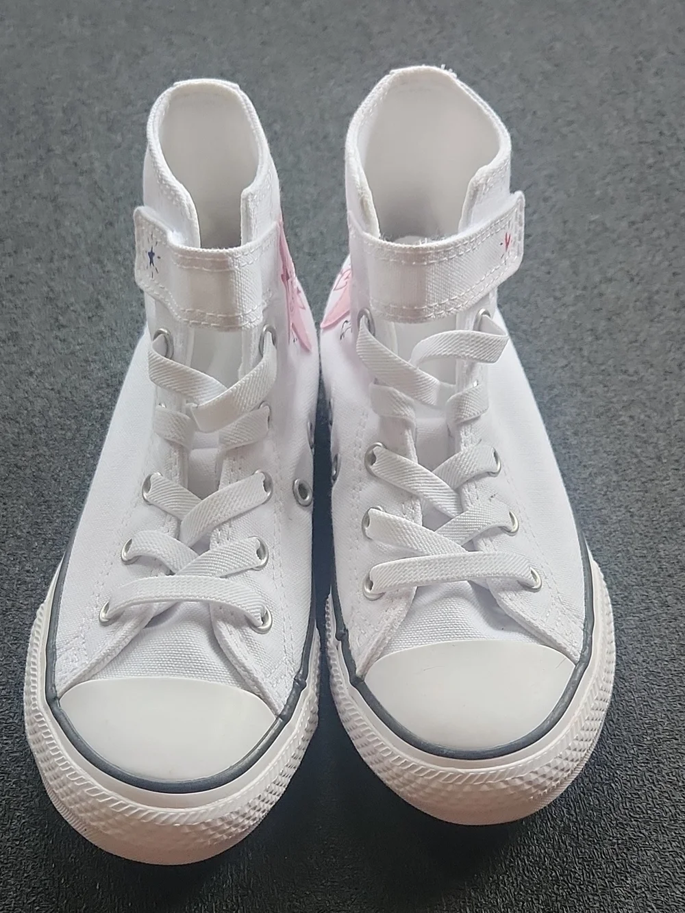 Converse White High-Top Sneakers Sz 1 Kids with Heart And Star Accent